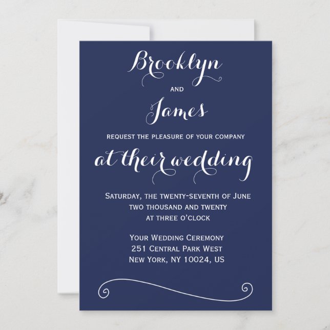 Elegante invitación a la boda azul de la Marina (Anverso)