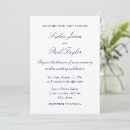 Elegante invitación a la boda azul de la Marina Mi