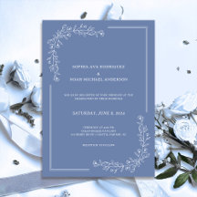 Elegante Invitación a la Boda Azul de pizarra flor