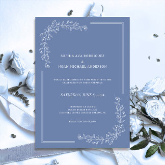 Elegante Invitación a la Boda Azul de pizarra flor