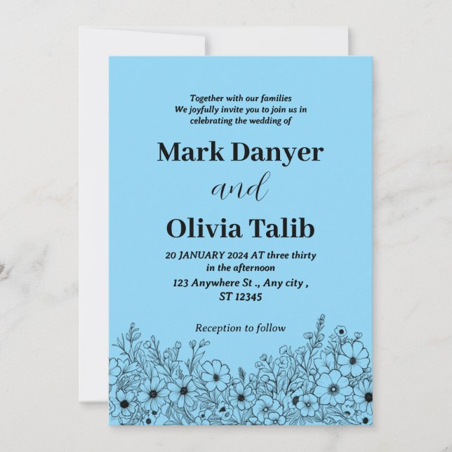 Elegante Invitación a la Boda Azul del cielo - Rom (Anverso)