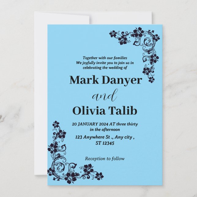 Elegante Invitación a la Boda Azul del cielo - Rom (Anverso)