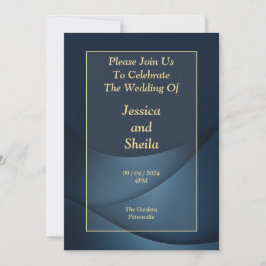 Elegante Invitación a la Boda, azul, dorado, deslu