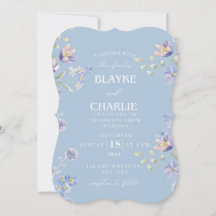 Elegante Invitación a la Boda Azul Floral