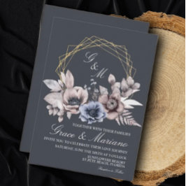 Elegante Invitación a la Boda Azul Floral