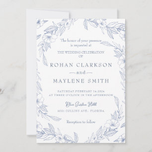 Elegante Invitación a la Boda Azul Pálido Floral