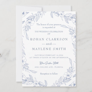 Elegante Invitación a la Boda Azul Pálido Floral