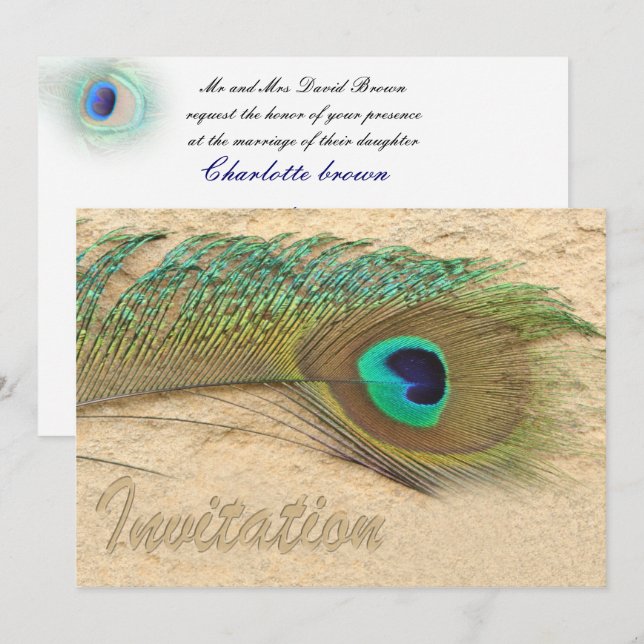 elegante invitación a la boda azul pavo real (Anverso / Reverso)