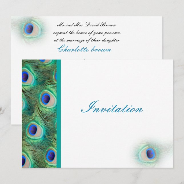 elegante invitación a la boda azul pavo real (Anverso / Reverso)