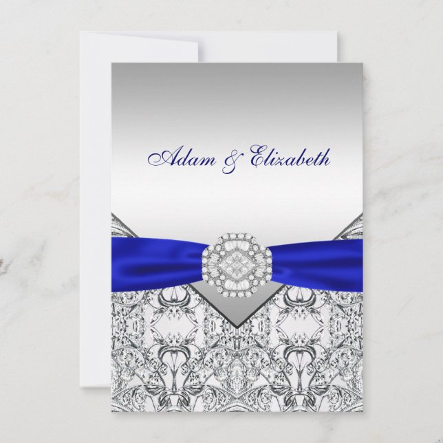 Elegante invitación a la Boda Azul Plata y Real (Anverso)