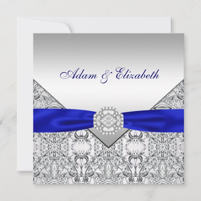 Elegante invitación a la Boda Azul Plata y Real (Anverso)