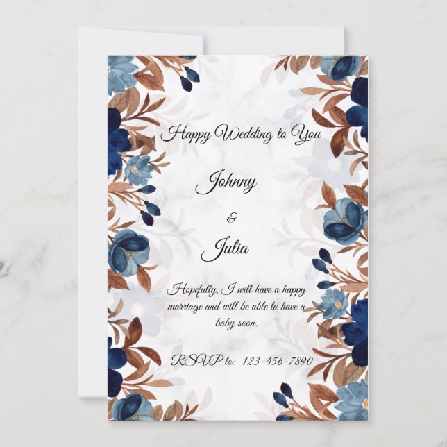 Elegante invitación a la Boda Azul Real (Anverso)