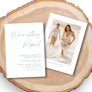 Elegante invitación a la boda azul turquesa con fo