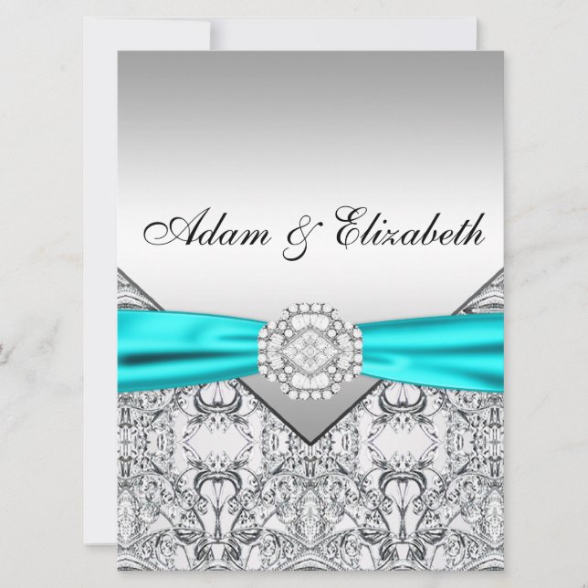 Elegante invitación a la Boda Azul Verde azulada P (Anverso)