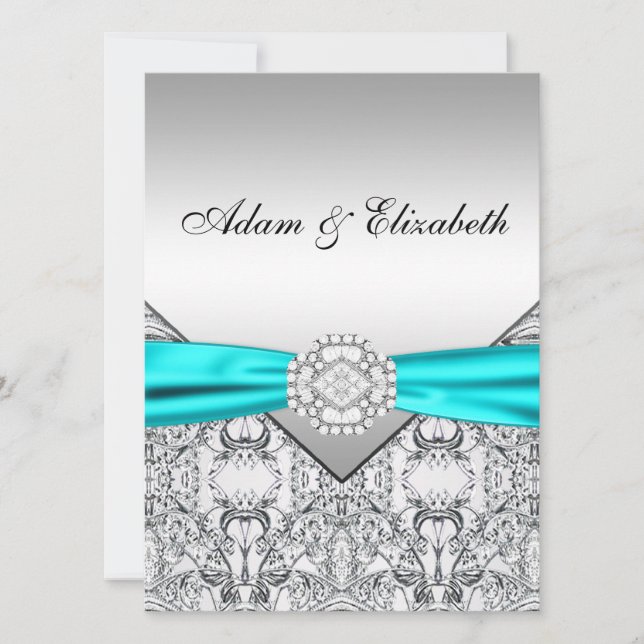 Elegante invitación a la Boda Azul Verde azulada P (Anverso)