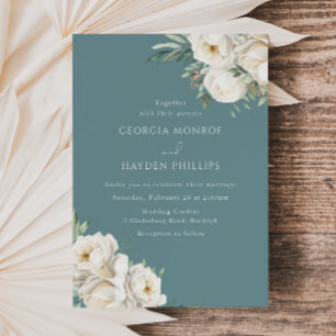 Elegante Invitación a la boda azul y floral