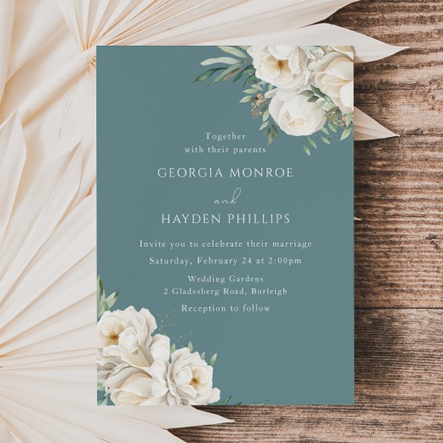 Elegante Invitación a la boda azul y floral (Subido por el creador)