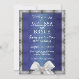 Elegante invitación a la boda azul y gris