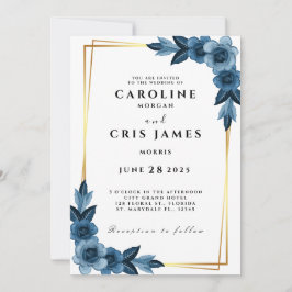 Elegante invitación a la Boda Azul y Oro