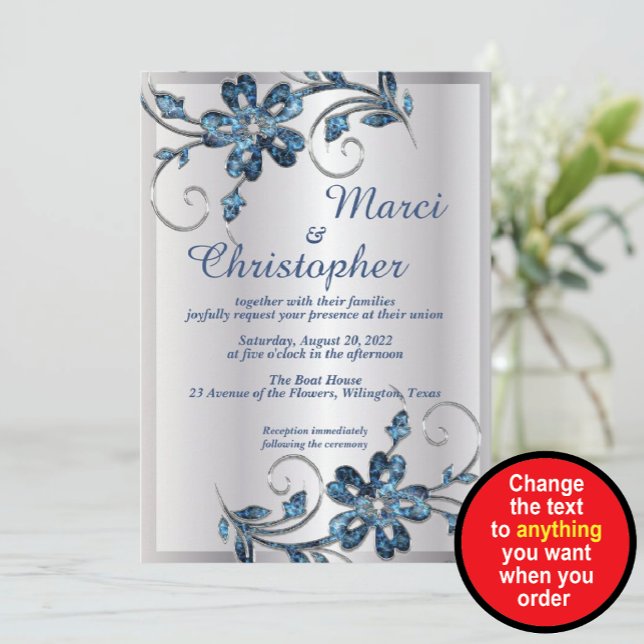 Elegante invitación a la boda azul y plateada (Subido por el creador)
