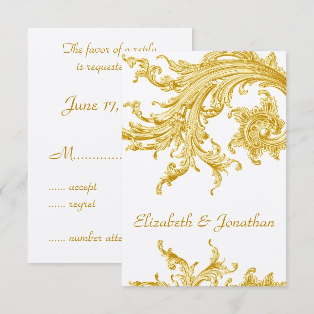 Elegante Invitación a la Boda Barrera de Oro RSVP (Anverso / Reverso)