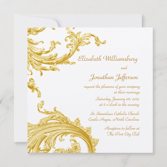 Elegante Invitación a la Boda Barrera Dorada (Reverso)