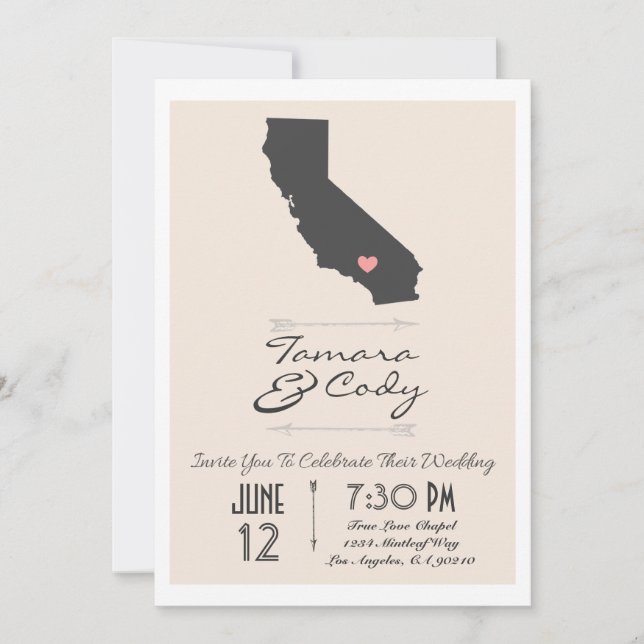 Elegante invitación a la boda Beige-California (Anverso)
