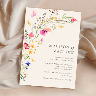 Elegante Invitación a la Boda Beige de Flores Silv