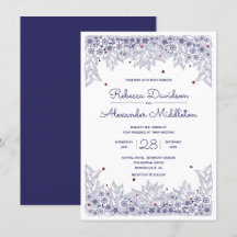 Elegante invitación a la Boda Blanca Azul