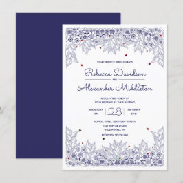 Elegante invitación a la Boda Blanca Azul