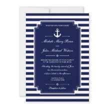 Elegante Invitación a la Boda Blanca Azul Náutica