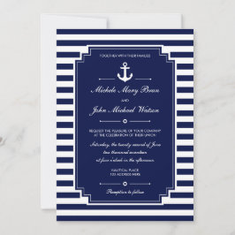 Elegante Invitación a la Boda Blanca Azul Náutica