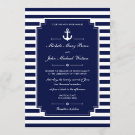 Elegante Invitación a la Boda Blanca Azul Náutica