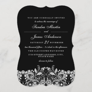 Elegante invitación a la boda blanca de encaje neg