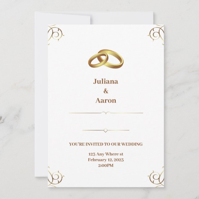 Elegante invitación a la Boda Blanca de Oro (Anverso)