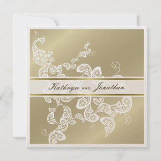 Elegante invitación a la boda blanca de pavo real