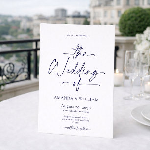 Elegante invitación a la boda blanca y azul
