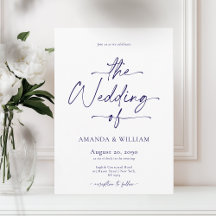 Elegante invitación a la boda blanca y azul