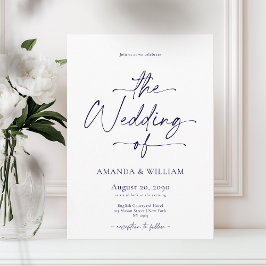 Elegante invitación a la boda blanca y azul