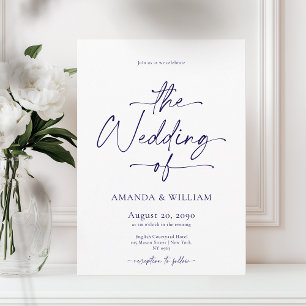 Elegante invitación a la boda blanca y azul