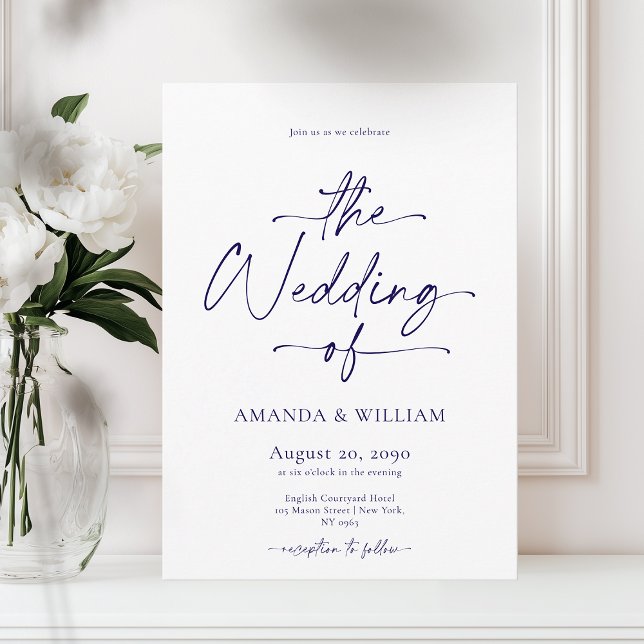 Elegante invitación a la boda blanca y azul (Subido por el creador)