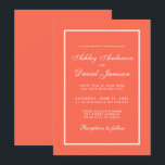 Elegante invitación a la boda blanca y de coral mo<br><div class="desc">Tarjeta de invitación moderna,  elegante y sencilla,  de color blanco y coral Boda</div>