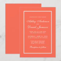 Elegante invitación a la boda blanca y de coral mo
