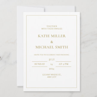 Elegante invitación a la boda blanca y de oro