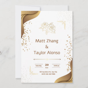 Elegante invitación a la boda blanca y de oro