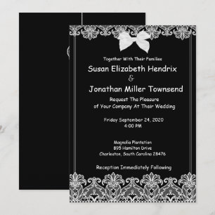 Elegante invitación a la boda blanca y negra