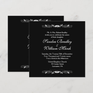 Elegante invitación a la boda blanca y negra