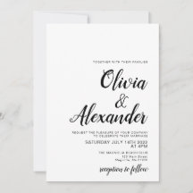 Elegante invitación a la boda blanca y negra
