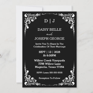 Elegante invitación a la boda blanca y negra