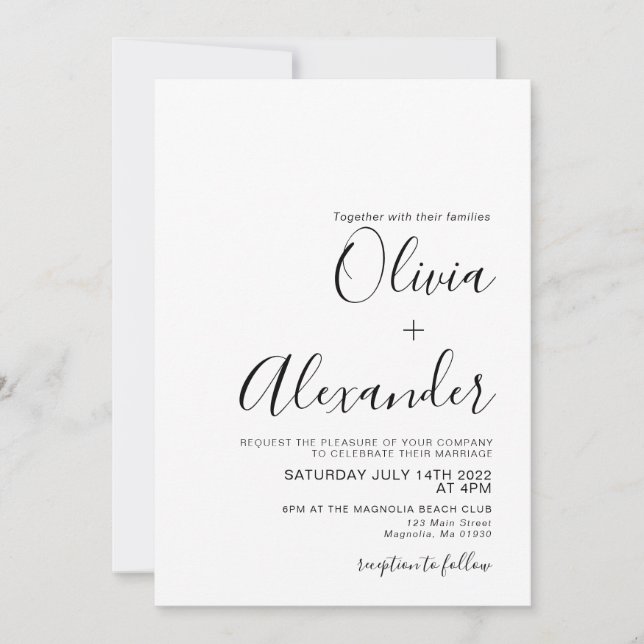 Elegante invitación a la boda blanca y negra (Anverso)